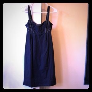Viola blue sleeveless dress with white stitching